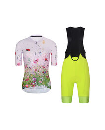 RIVANELLE Kolesarski dres kratek rokav in kratke hlače - IN BLOOM - rumena/črna/rožnata/večbarvno